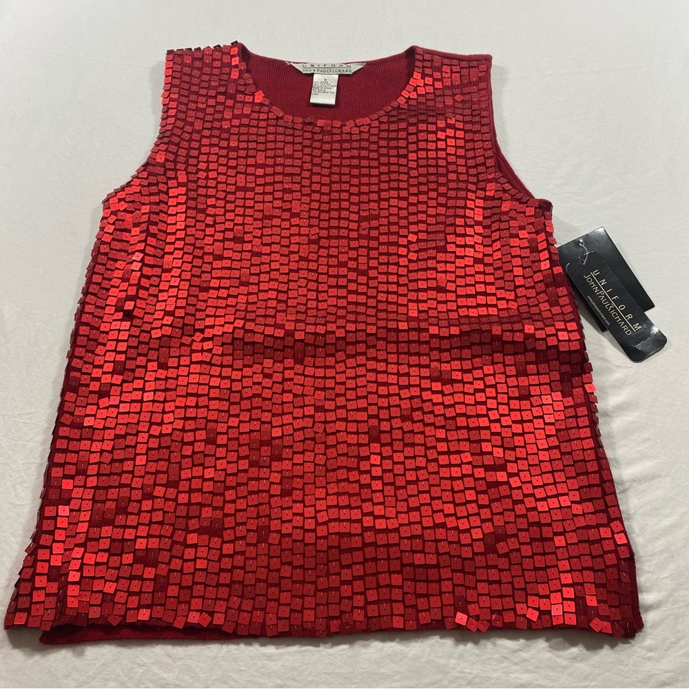 JohnPaulRichard Top Sequins Shimmering Red Tank Top Christmas Holiday - Picture 1 of 9